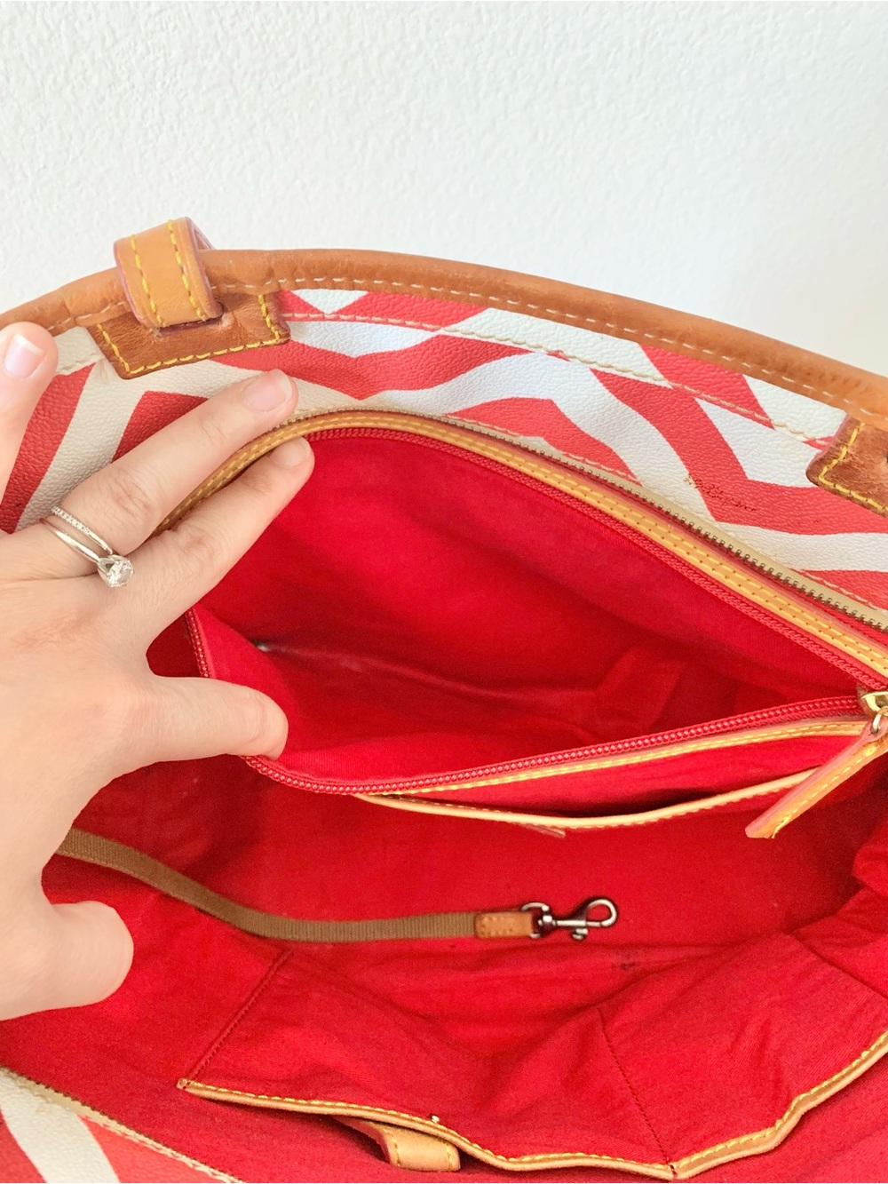 Dooney & Bourke Red Chevron Zip-Top Tote - Picture 8 of 14
